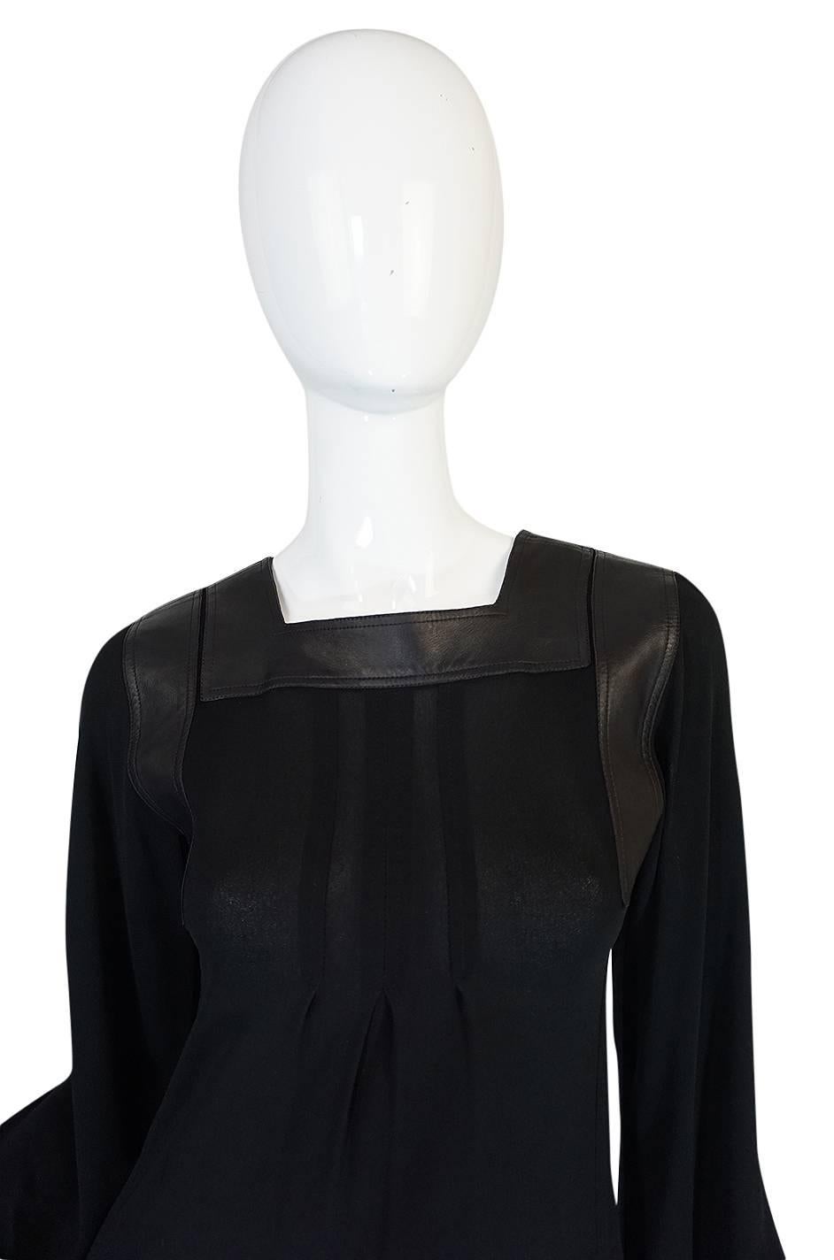 1970s Jean Muir Leather Embellished Black Jersey Dress 1