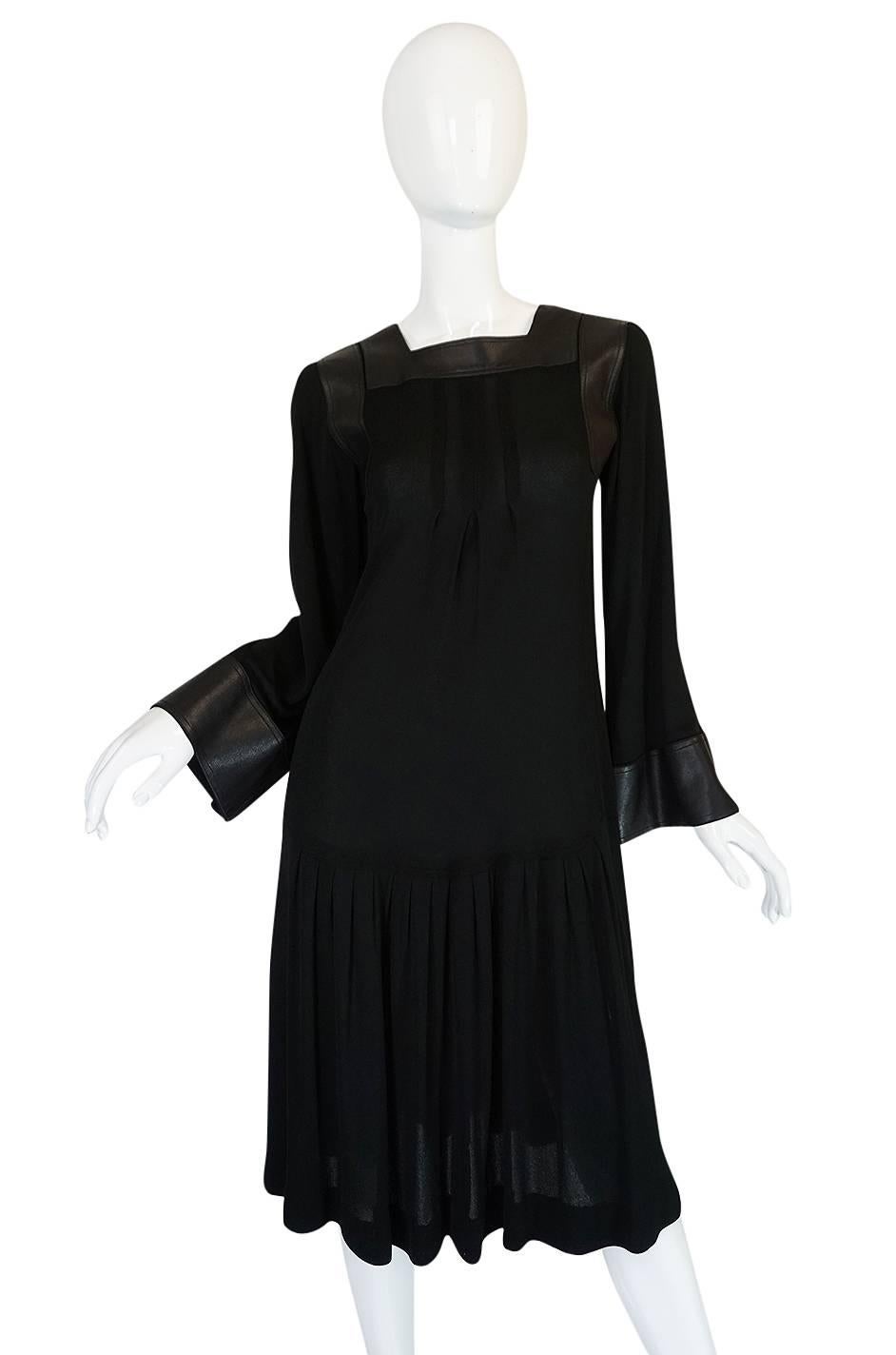 Women's 1970s Jean Muir Leather Embellished Black Jersey Dress