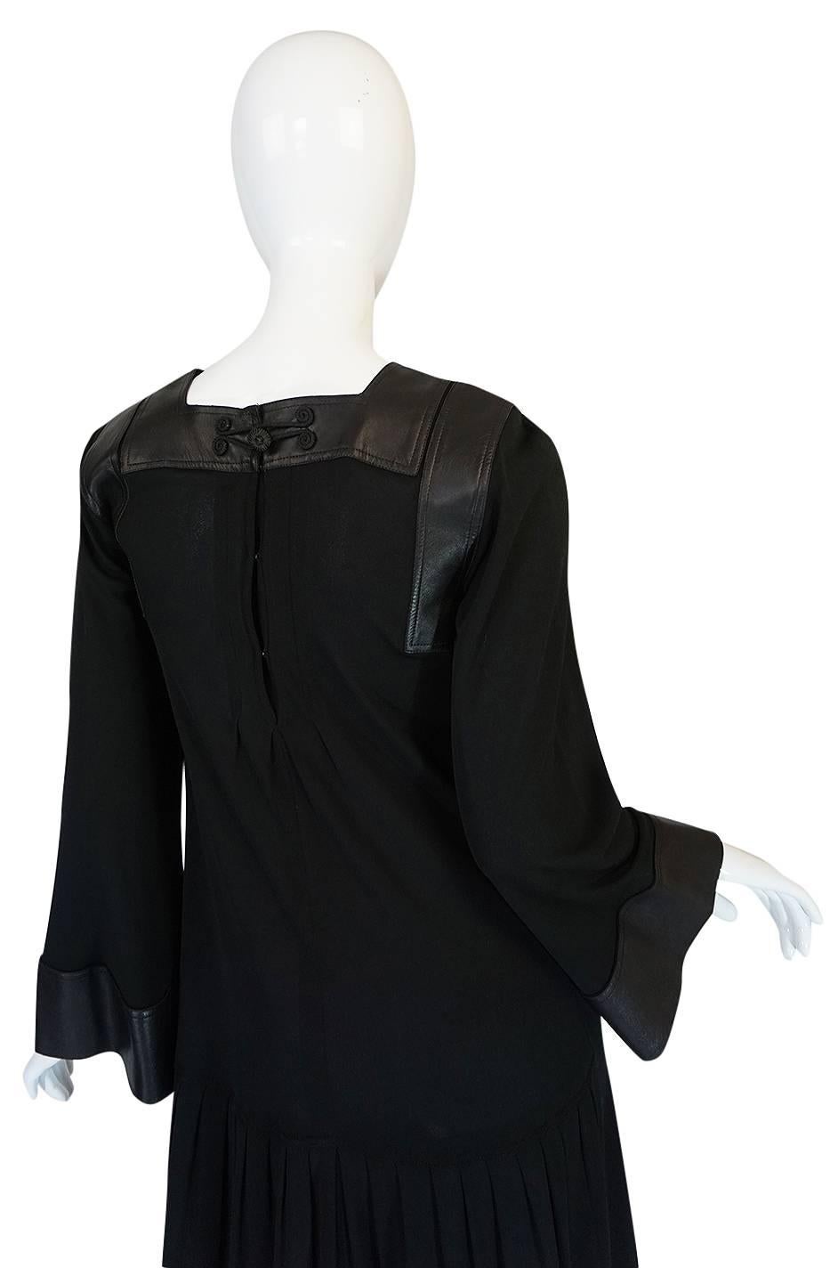1970s Jean Muir Leather Embellished Black Jersey Dress 2