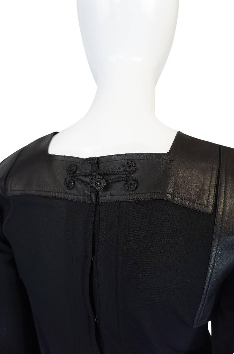 1970s Jean Muir Leather Embellished Black Jersey Dress 3