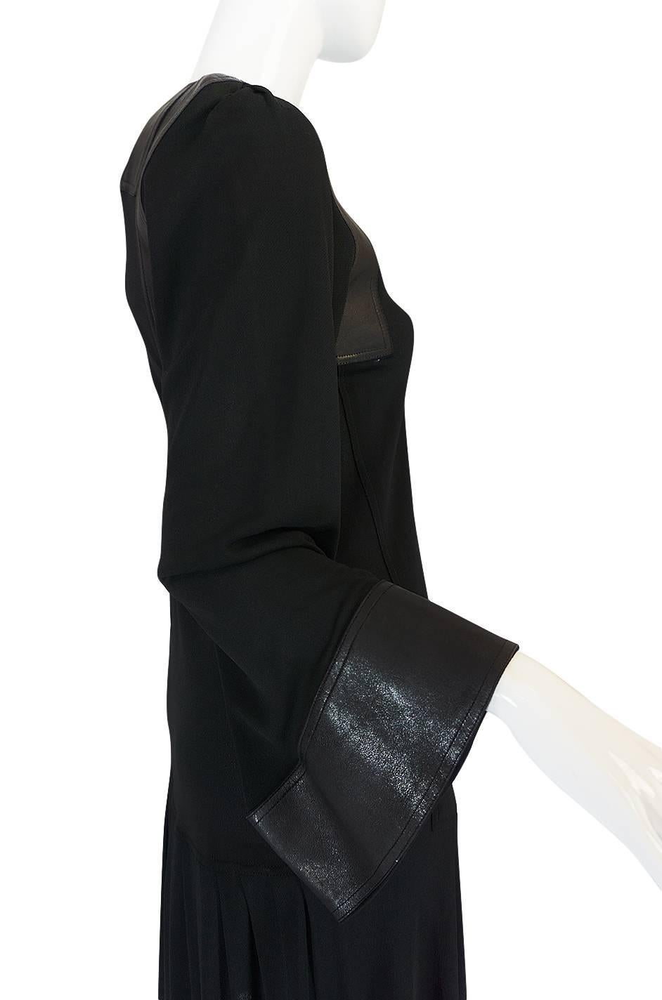 1970s Jean Muir Leather Embellished Black Jersey Dress 4