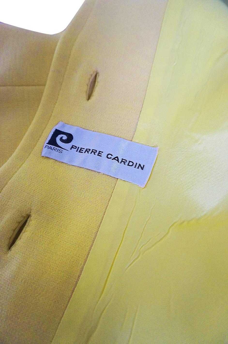 Chic 1970s Pierre Cardin RTW Sleek Little Yellow Coat 4