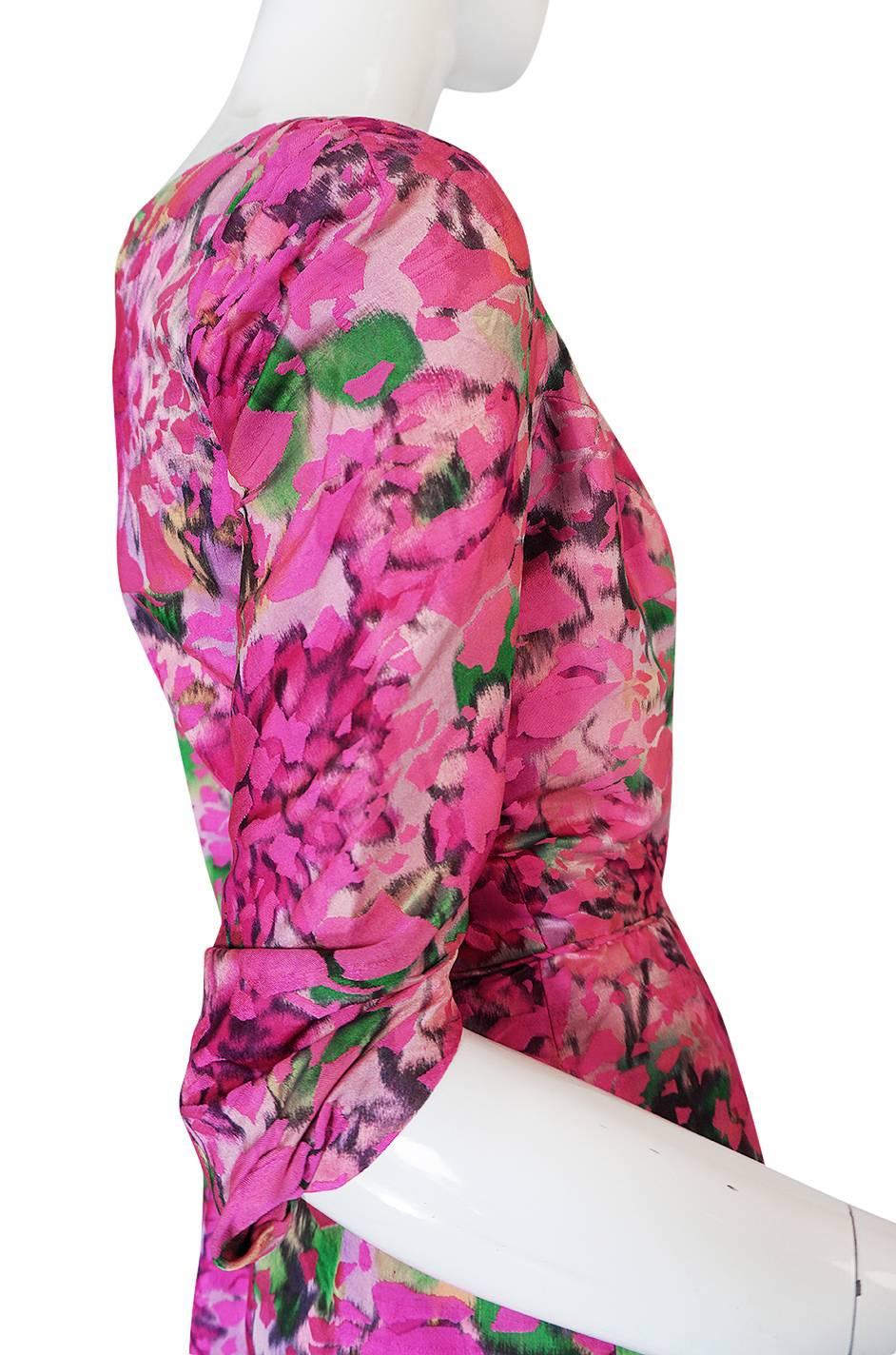 Early 1960s Jean Louis Beautiful Pink Floral Silk Midi Dress 2