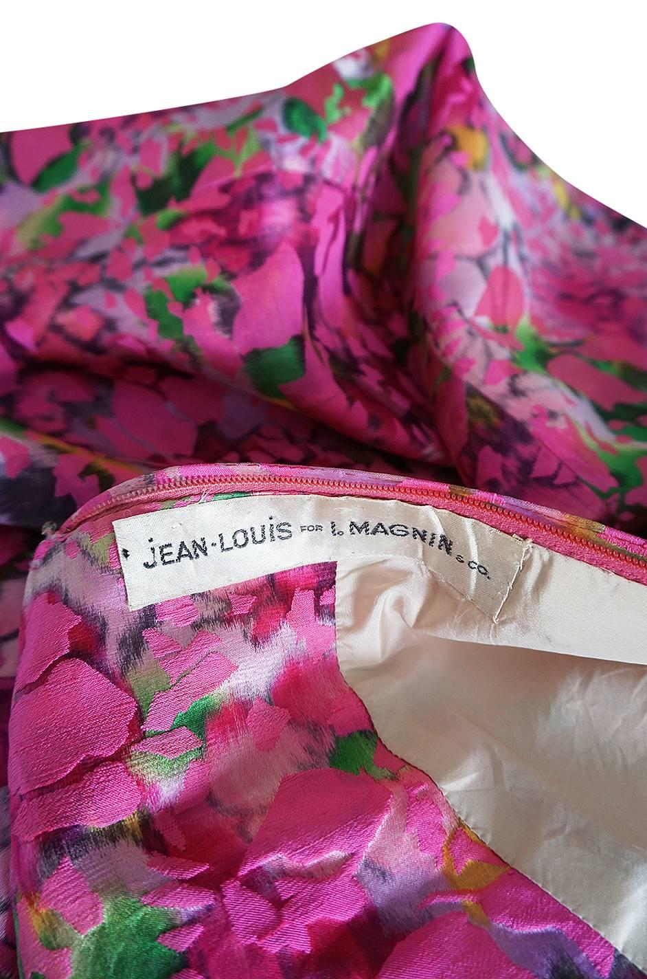 Early 1960s Jean Louis Beautiful Pink Floral Silk Midi Dress 5