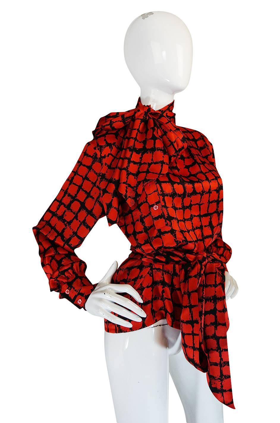 1970s Yves Saint Laurent Red & Black Top & Scarf In Excellent Condition In Rockwood, ON