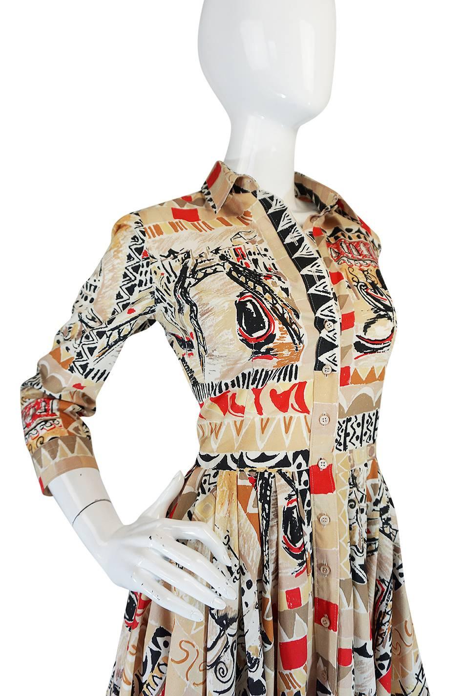 S/S 2004 Prada Runway Postcard Print Cotton Dress In Excellent Condition In Rockwood, ON