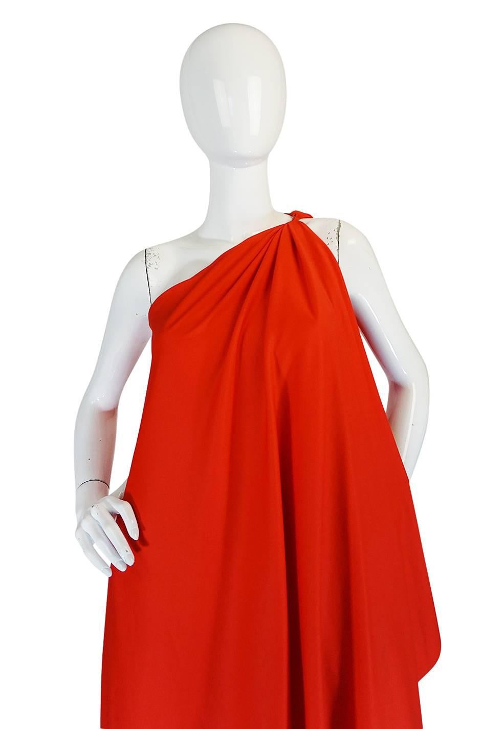 1978 Red Halston One Shoulder Jersey Dress As Seen on Kate Moss 1