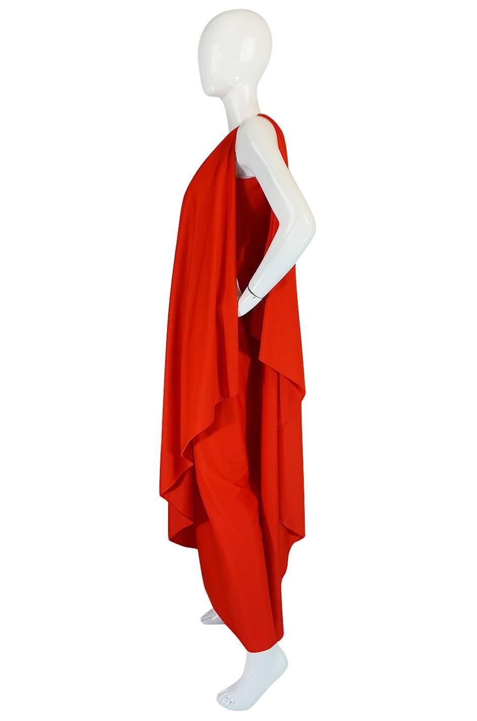 Women's 1978 Red Halston One Shoulder Jersey Dress As Seen on Kate Moss