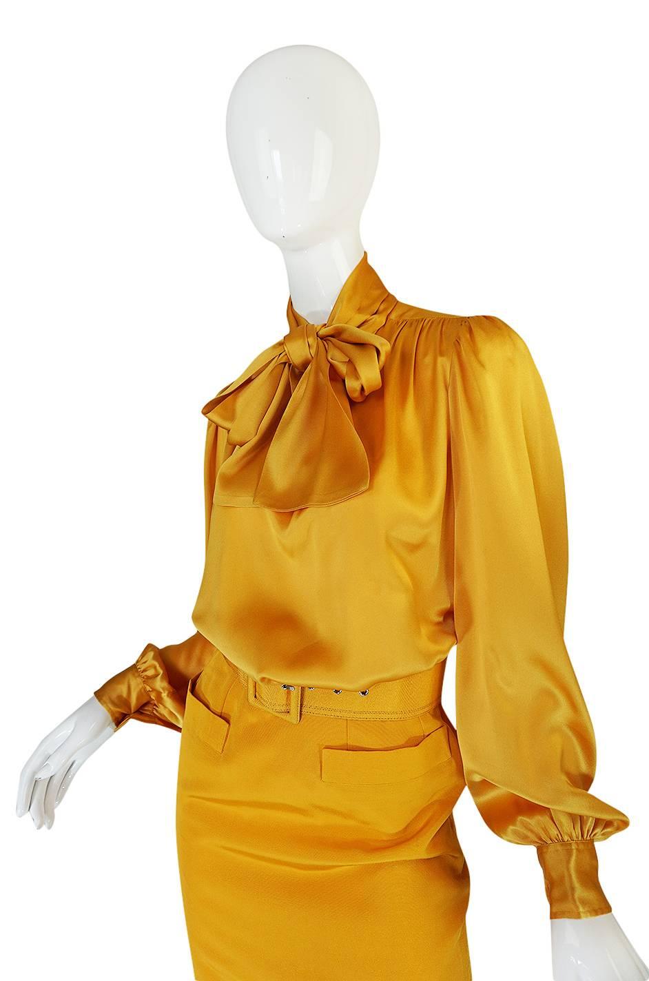 1970s Yves Saint Laurent Silk Skirt & Top Set in Yellow 1