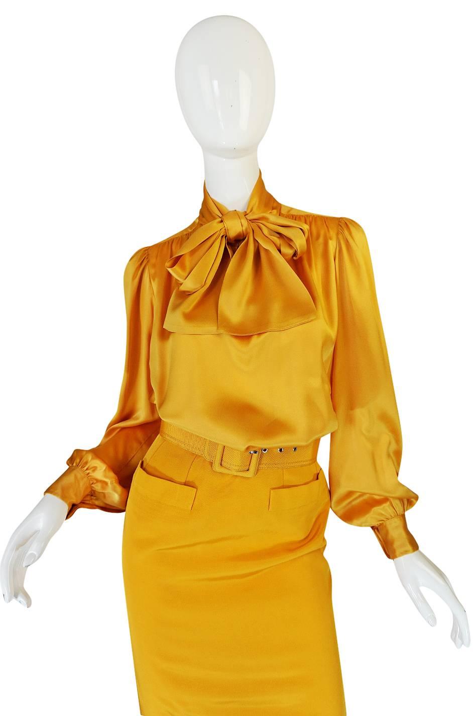 Women's 1970s Yves Saint Laurent Silk Skirt & Top Set in Yellow