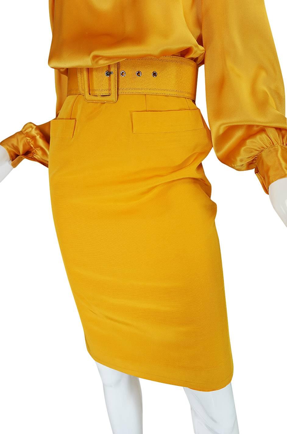 1970s Yves Saint Laurent Silk Skirt & Top Set in Yellow 4
