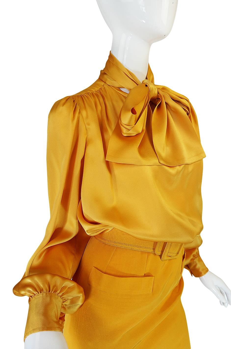 1970s Yves Saint Laurent Silk Skirt & Top Set in Yellow 3