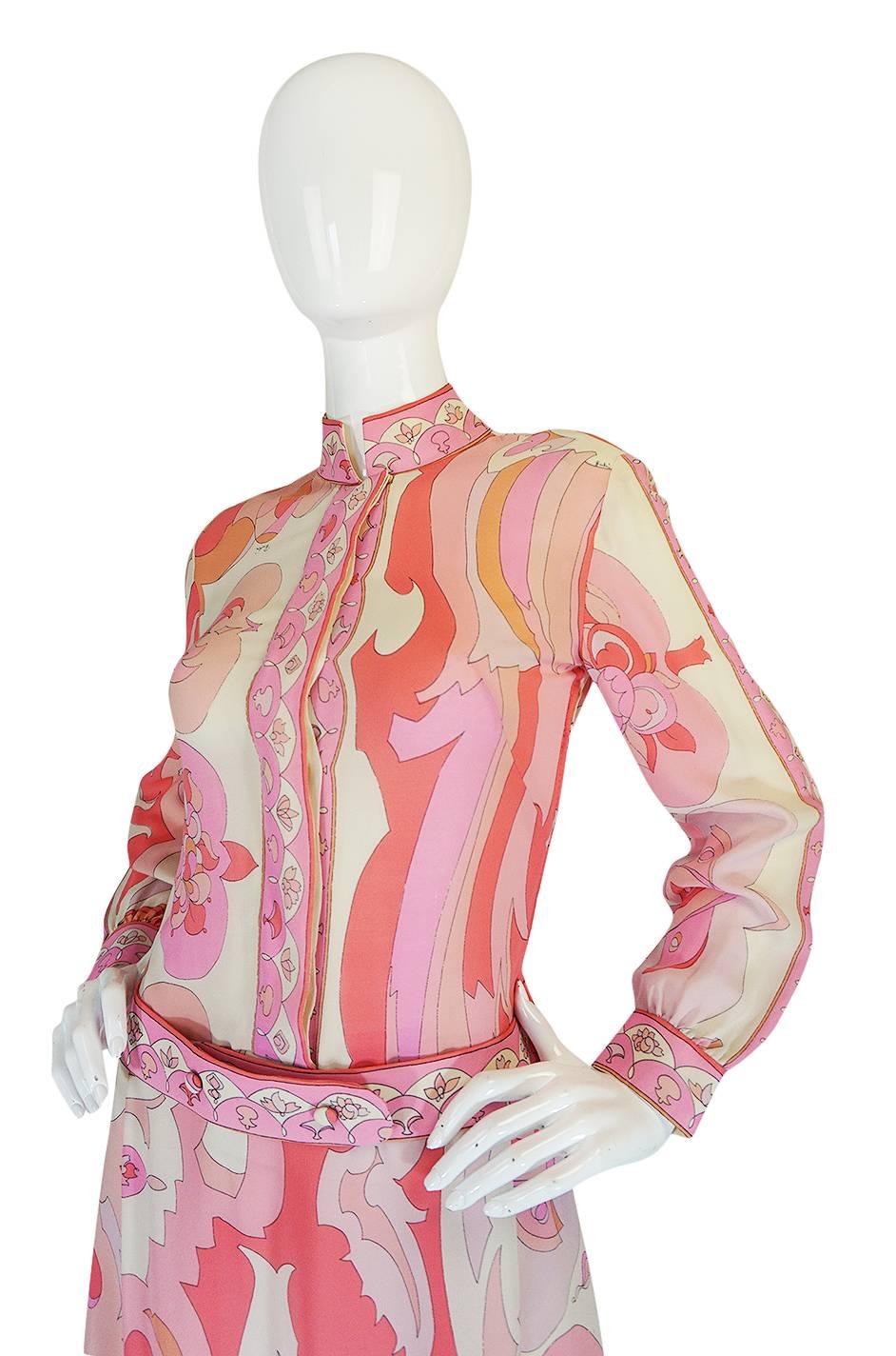 1960s Emilio Pucci Pink Silk Chiffon Print Dress & Belt 1