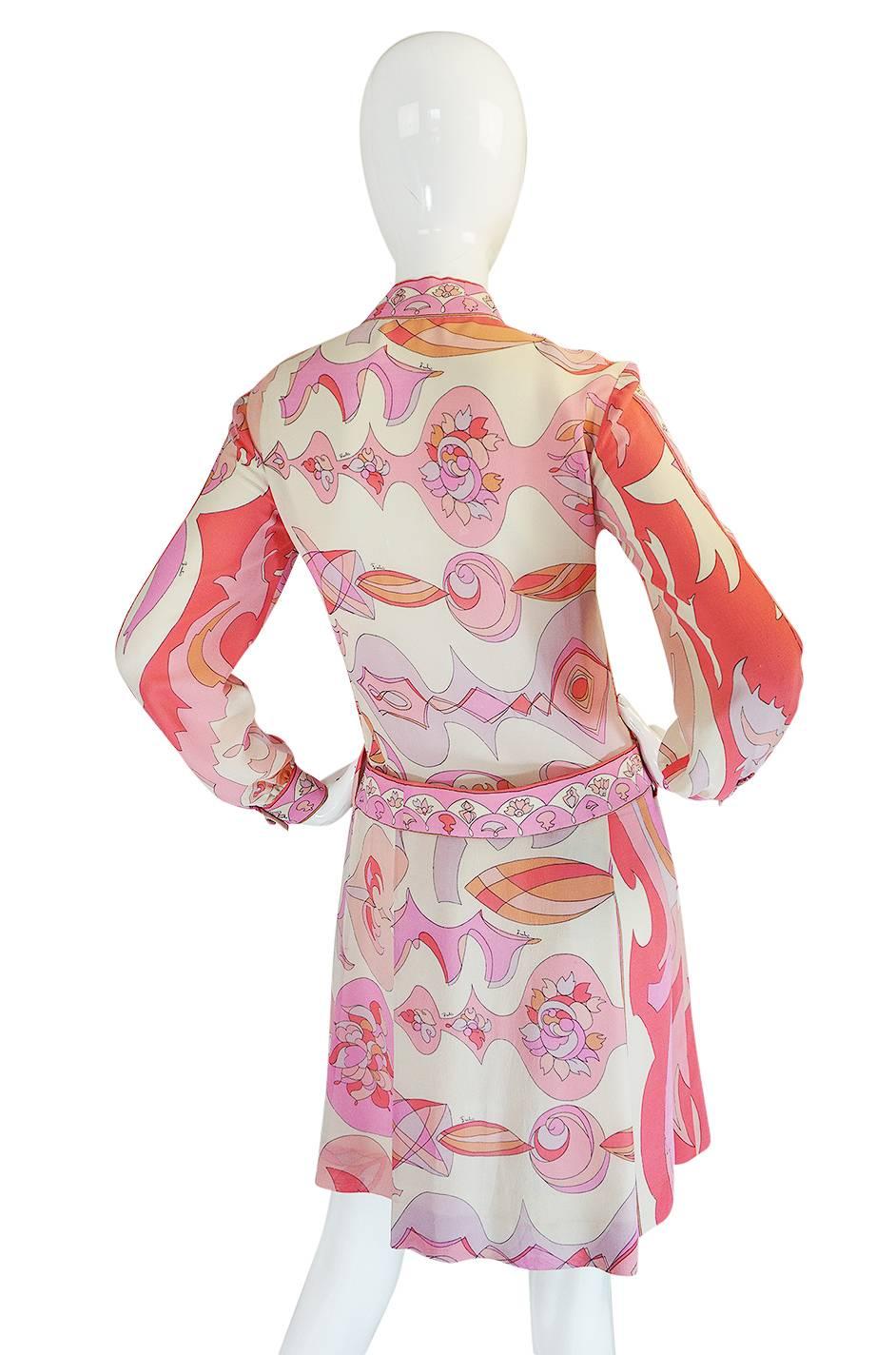 1960s Emilio Pucci Pink Silk Chiffon Print Dress & Belt 2