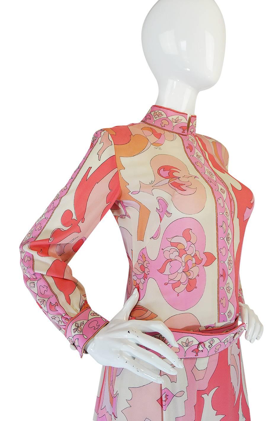 1960s Emilio Pucci Pink Silk Chiffon Print Dress & Belt 3