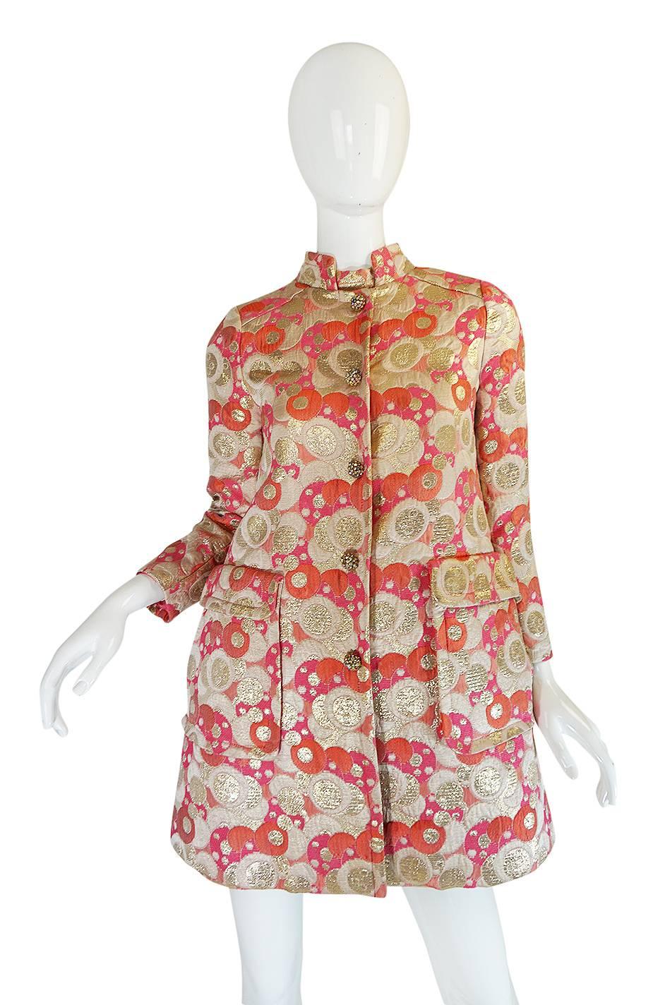 1960s Pink Metallic Pat Sandler Dress & Coat 1