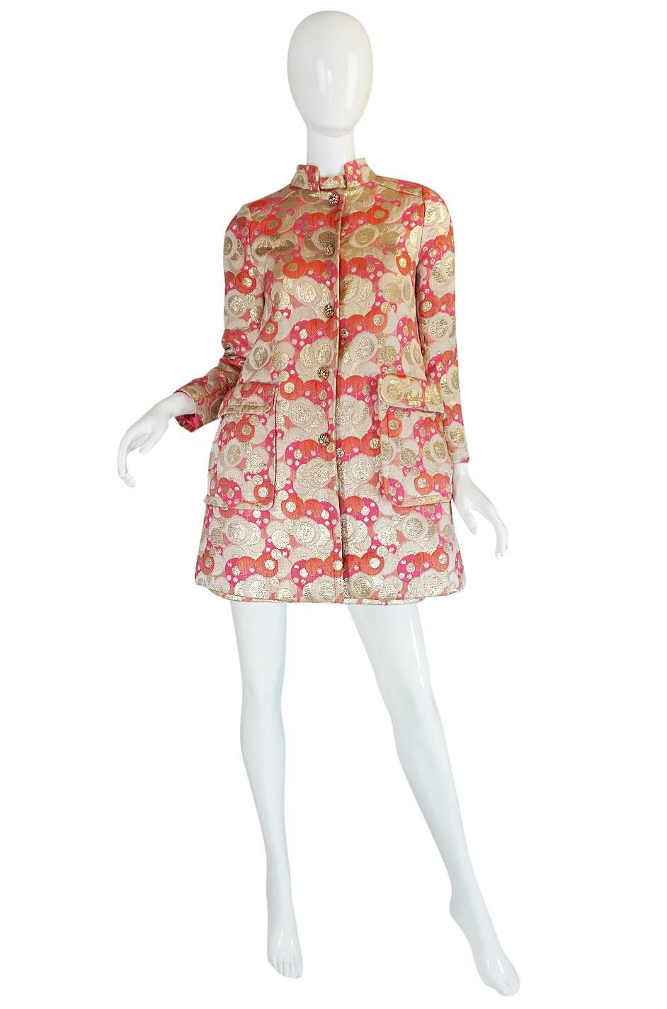 Brown 1960s Pink Metallic Pat Sandler Dress & Coat