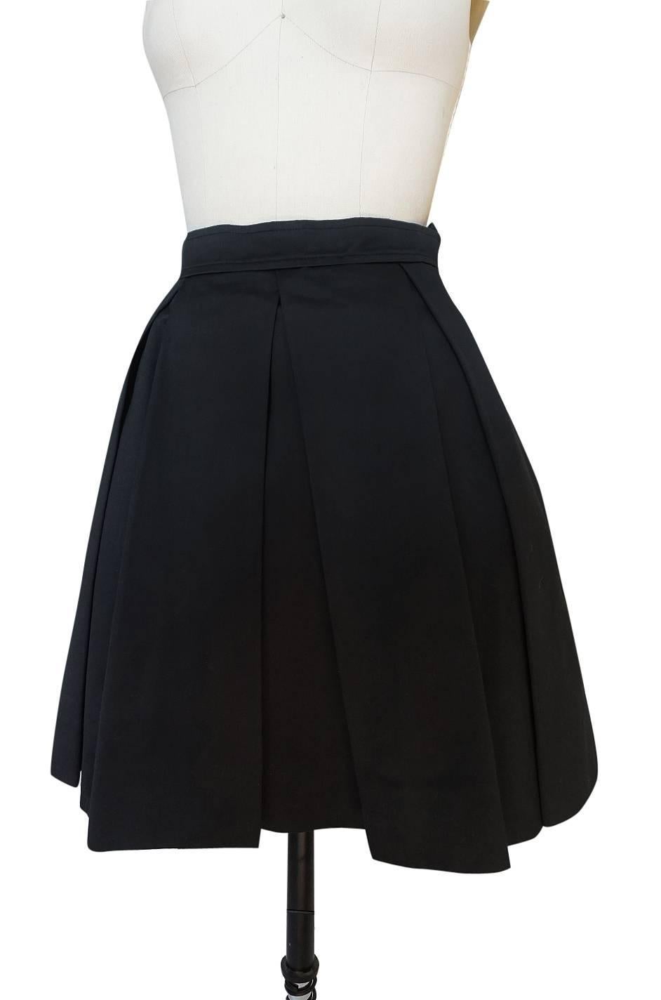 1980s Yves Saint Laurent Flat Pleated Black Mini Skirt 1