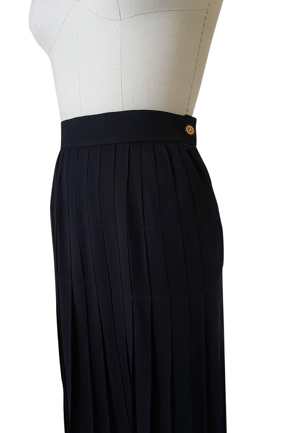 1980s Chanel Silk Crepe Pleated Full Length Maxi Skirt 1