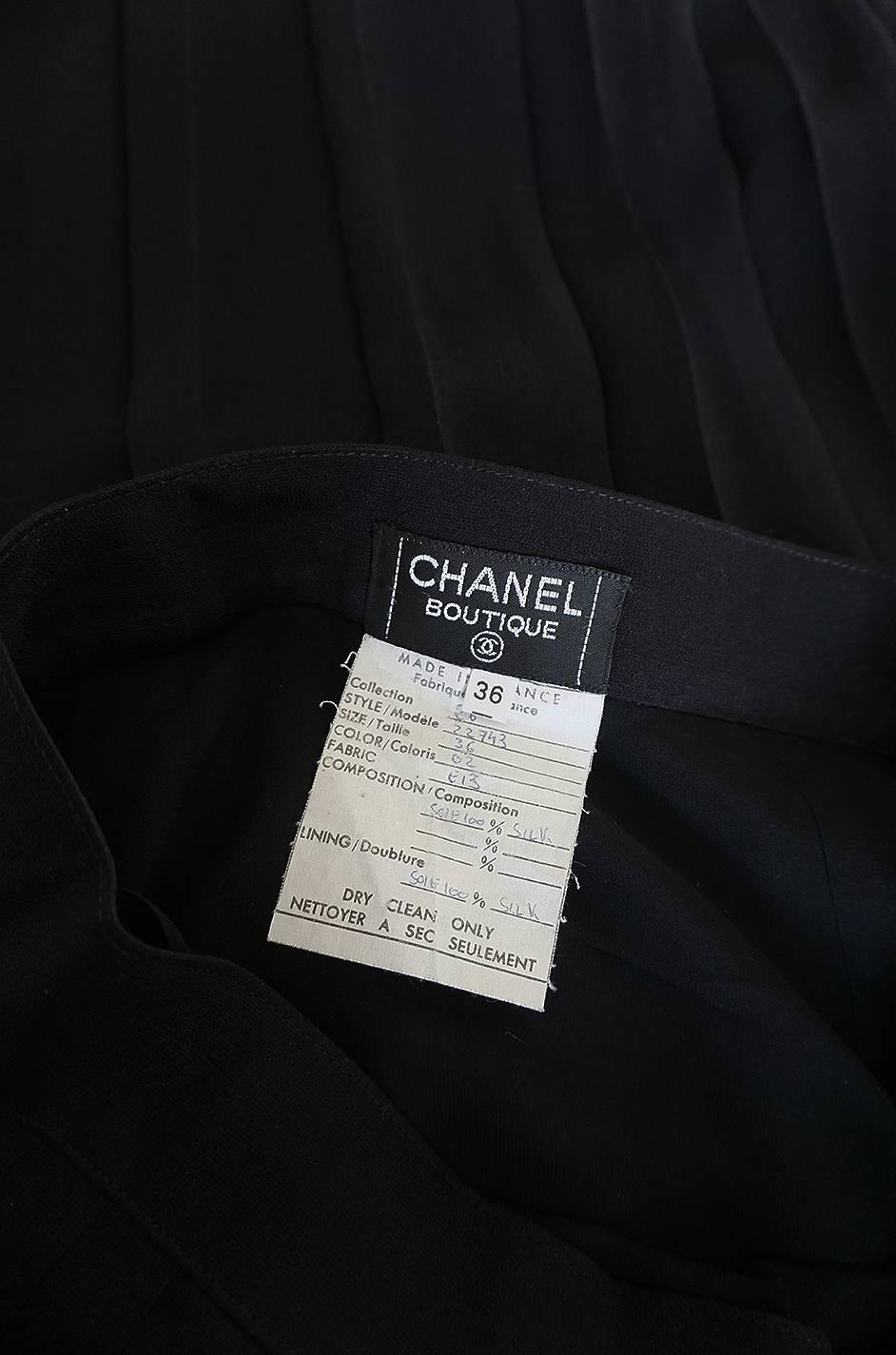 1980s Chanel Silk Crepe Pleated Full Length Maxi Skirt 2