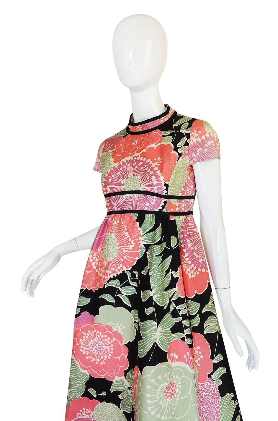 Women's 1970s Malcolm Starr Pastel Floral Covered Silk Hostess Dress
