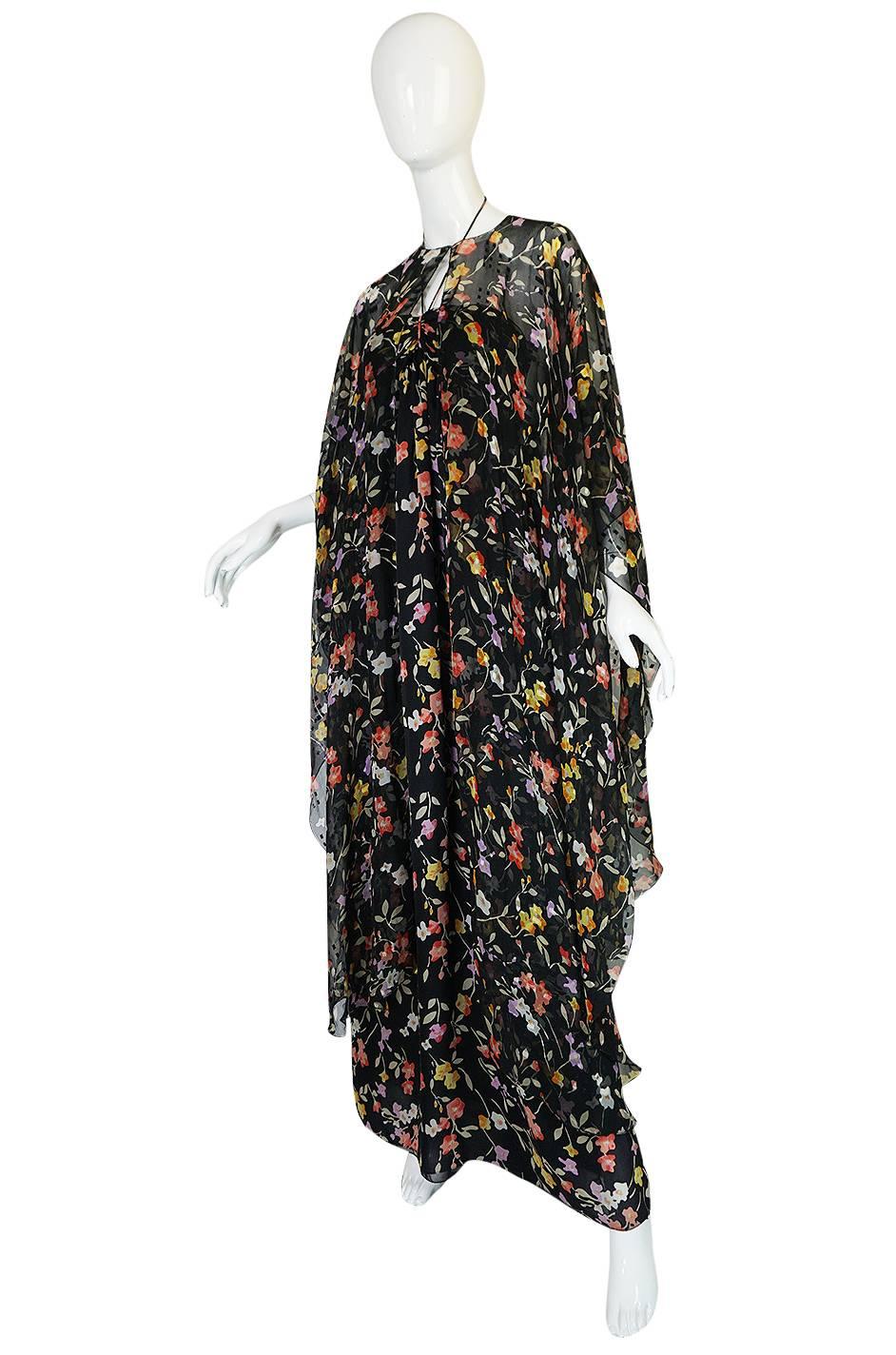 1960s Oscar de la Renta Silk Chiffon Halter Dress & Cape 1