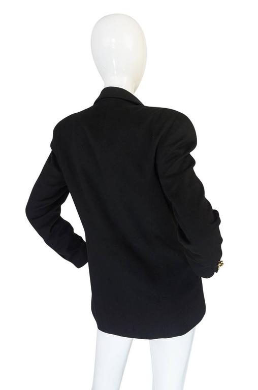 1980s Chanel Boutique Black Cashmere Coat with Gold Logo Gold Buttons