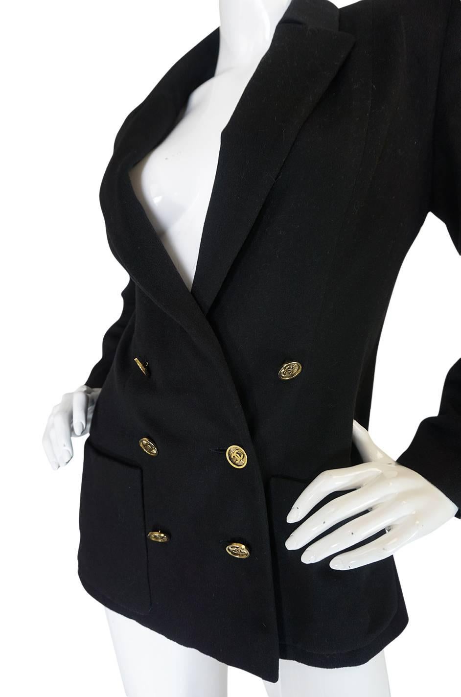 Women's or Men's 1980s Chanel Cashmere w 14 Chanel Gold Buttons Jacket