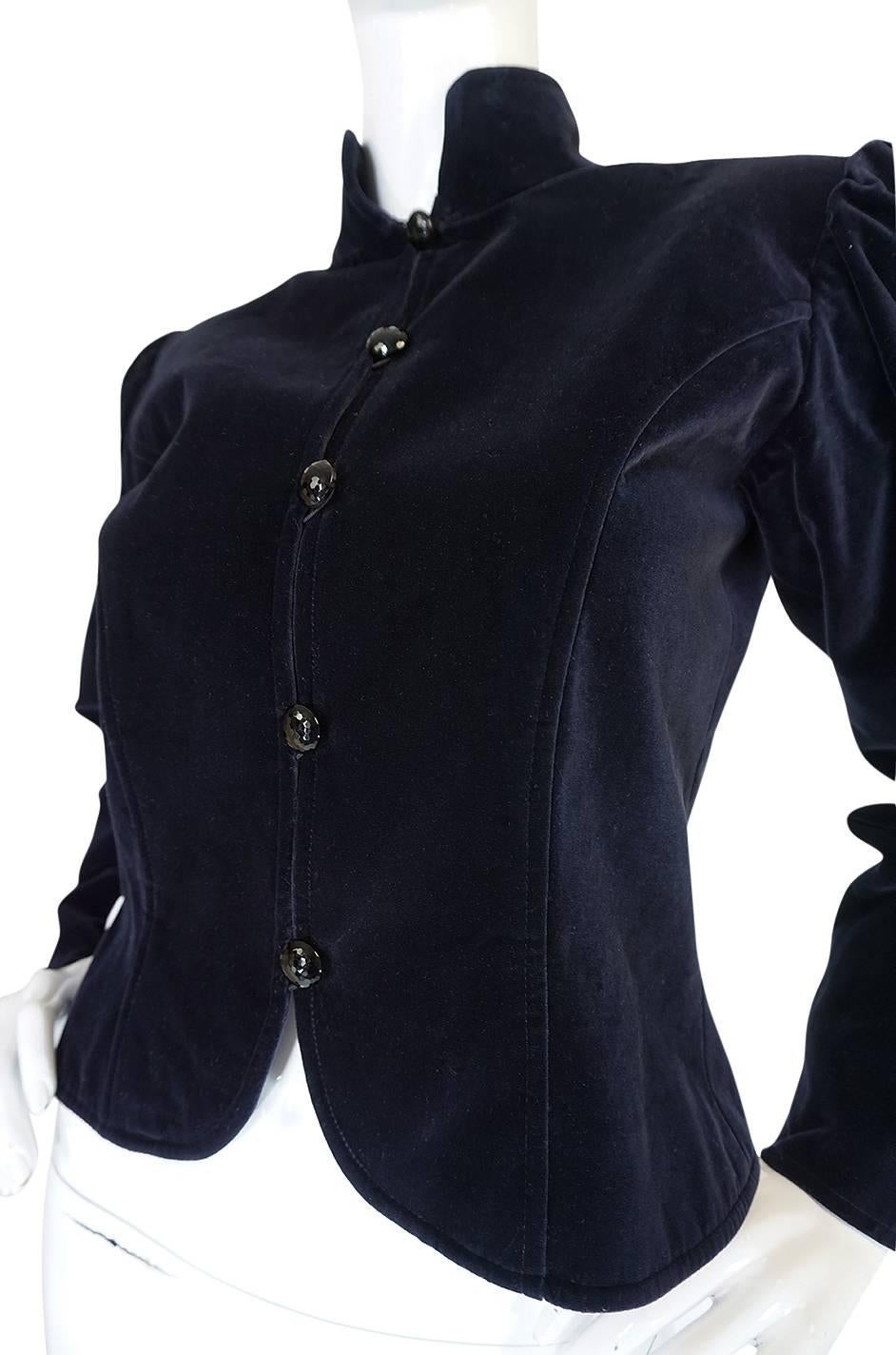 Women's 1970s Yves Saint Laurent Deep Blue Velvet Fitted Jacket