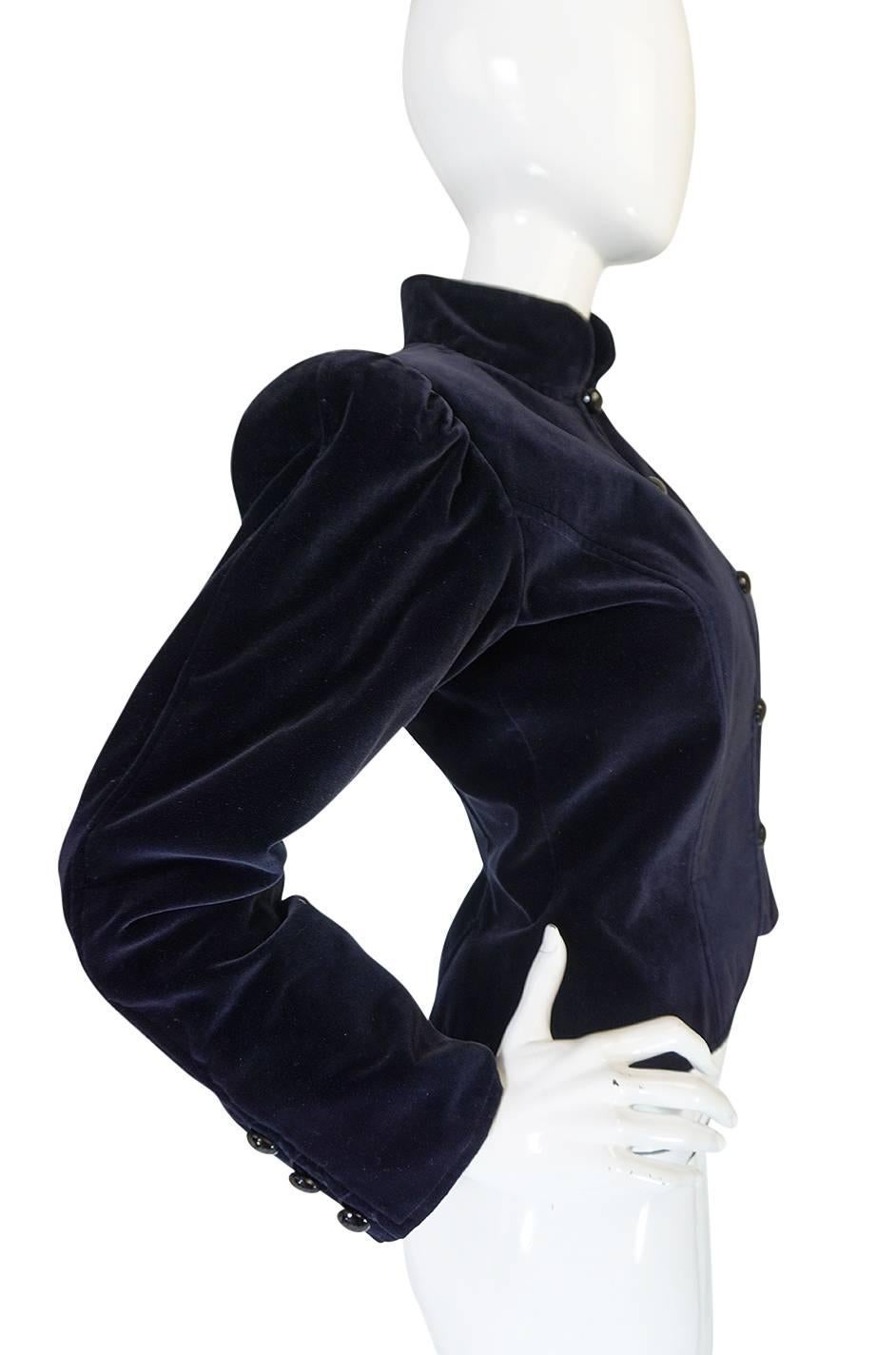 1970s Yves Saint Laurent Deep Blue Velvet Fitted Jacket In Excellent Condition In Rockwood, ON