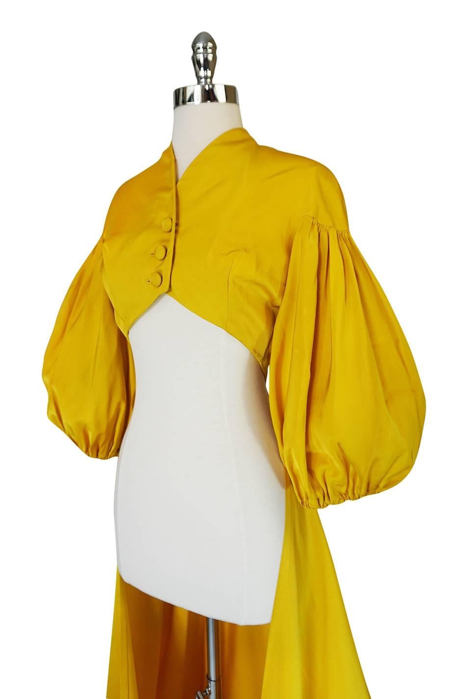 Extraordinary 1940s Yellow Silk Satin Full Length Skirted Jacket 2