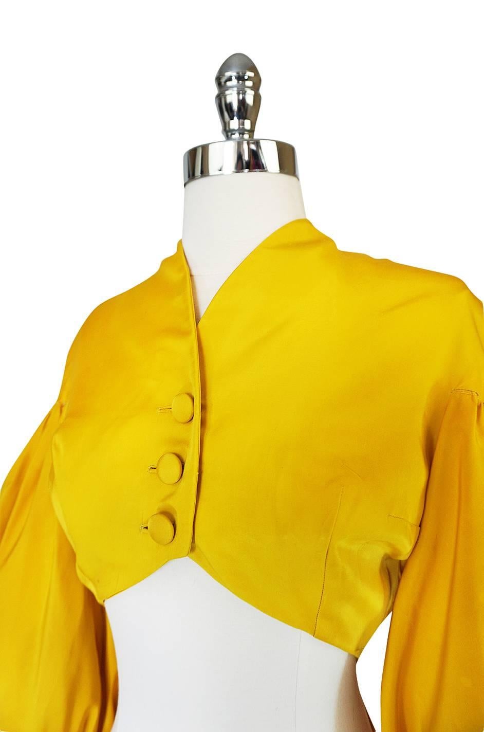 Extraordinary 1940s Yellow Silk Satin Full Length Skirted Jacket 3