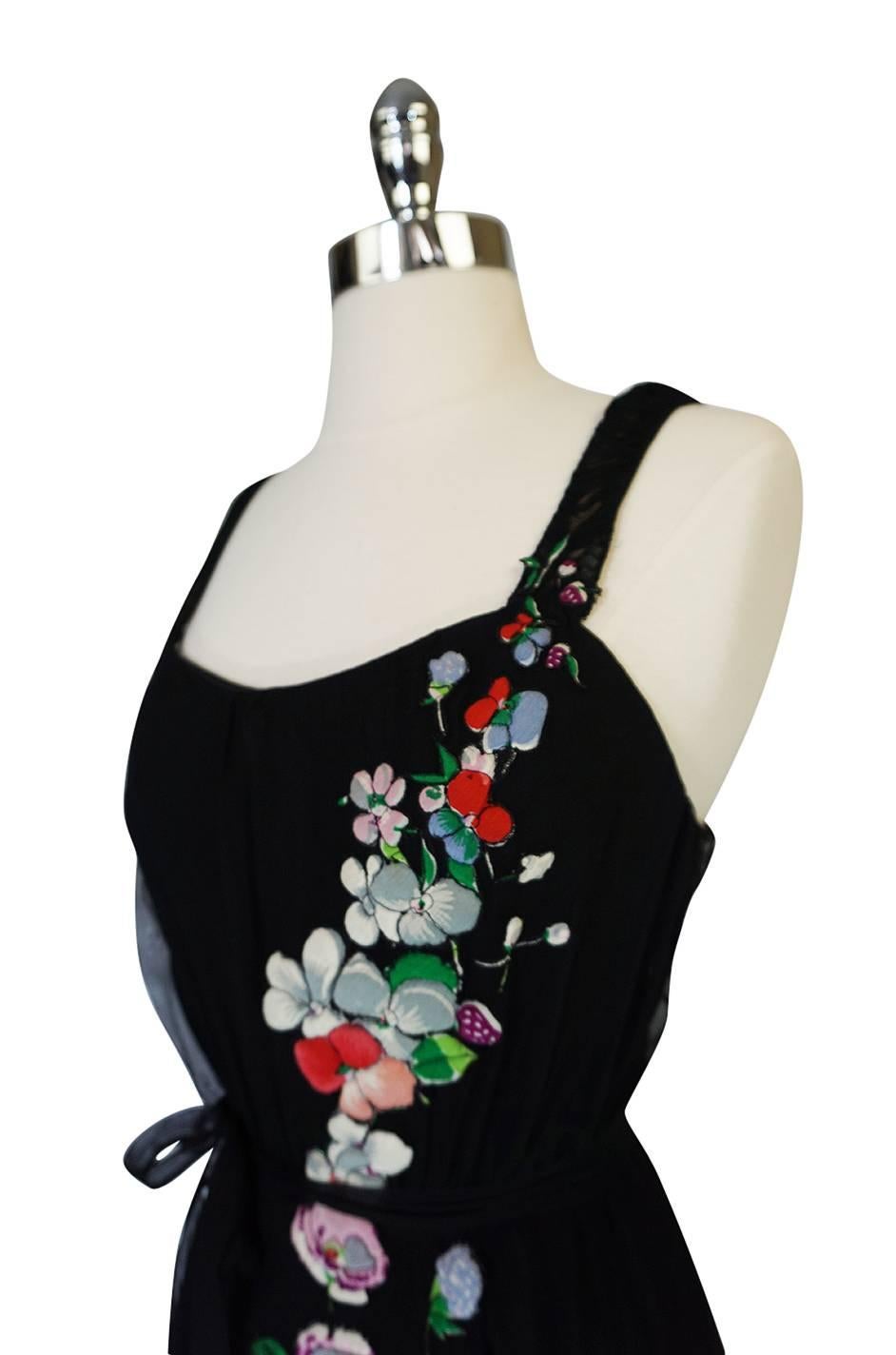 Women's 1930s Fashion Originators Guild Floral Applique Silk Dress