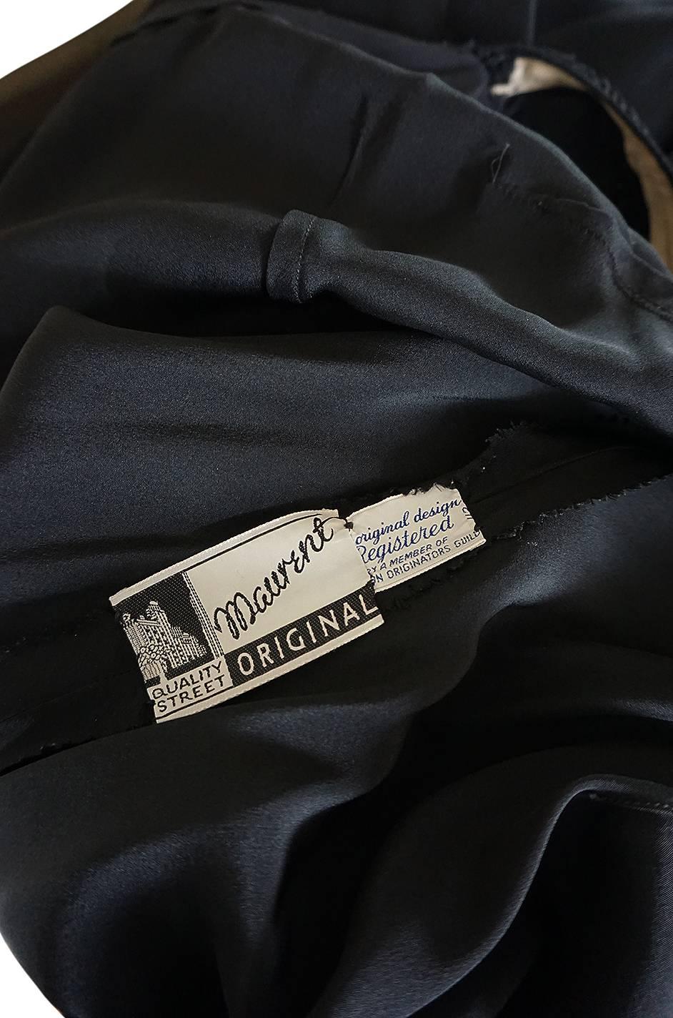 1930s Fashion Originators Guild Floral Applique Silk Dress 3