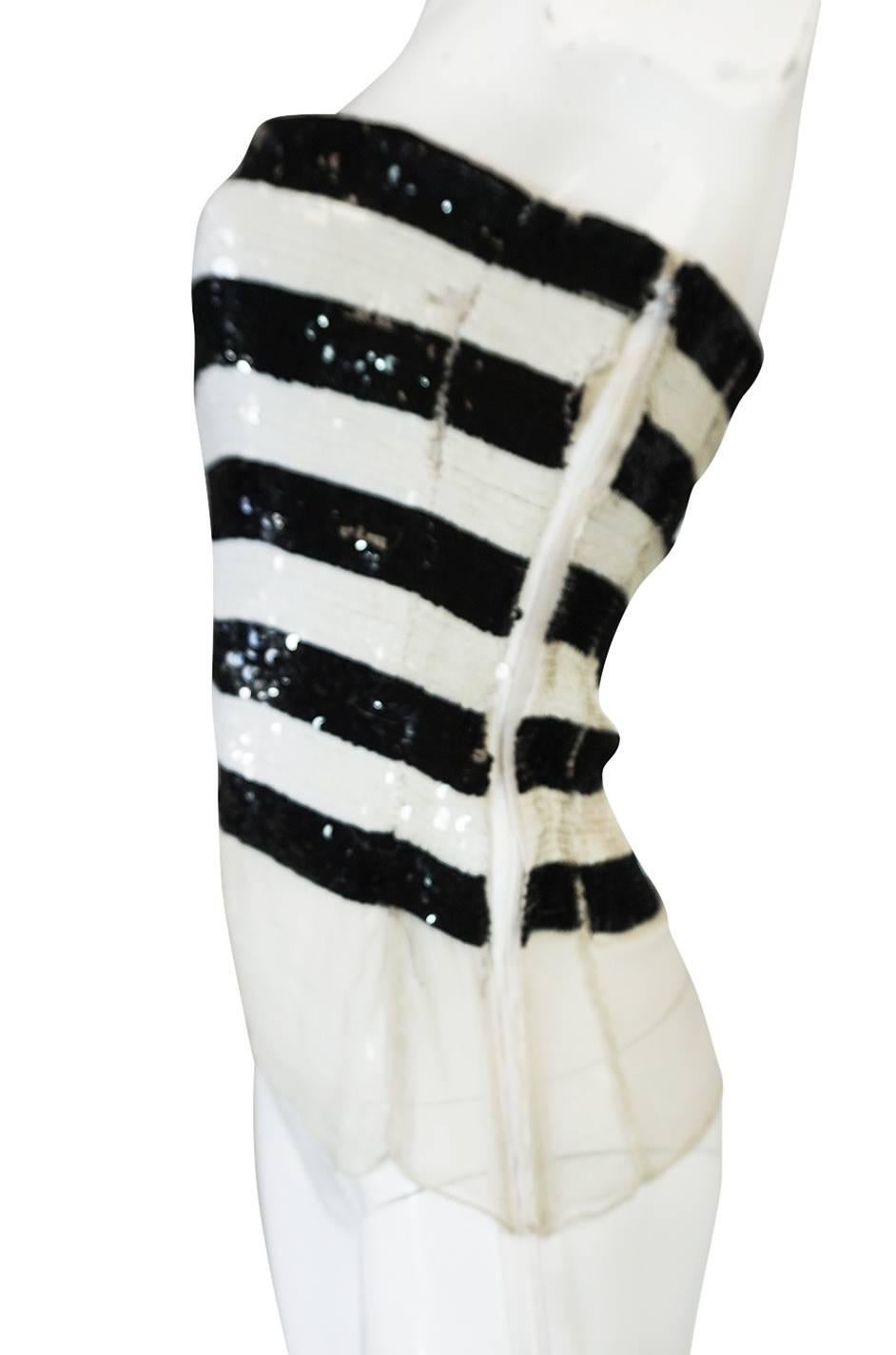c1966 Yves Saint Laurent Sequin Stripe Top & Satin Pant In Excellent Condition In Rockwood, ON