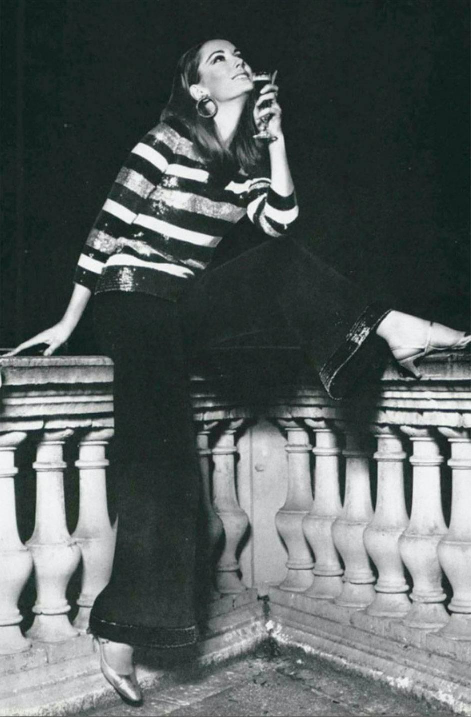 c1966 Yves Saint Laurent Sequin Stripe Top & Satin Pant 4