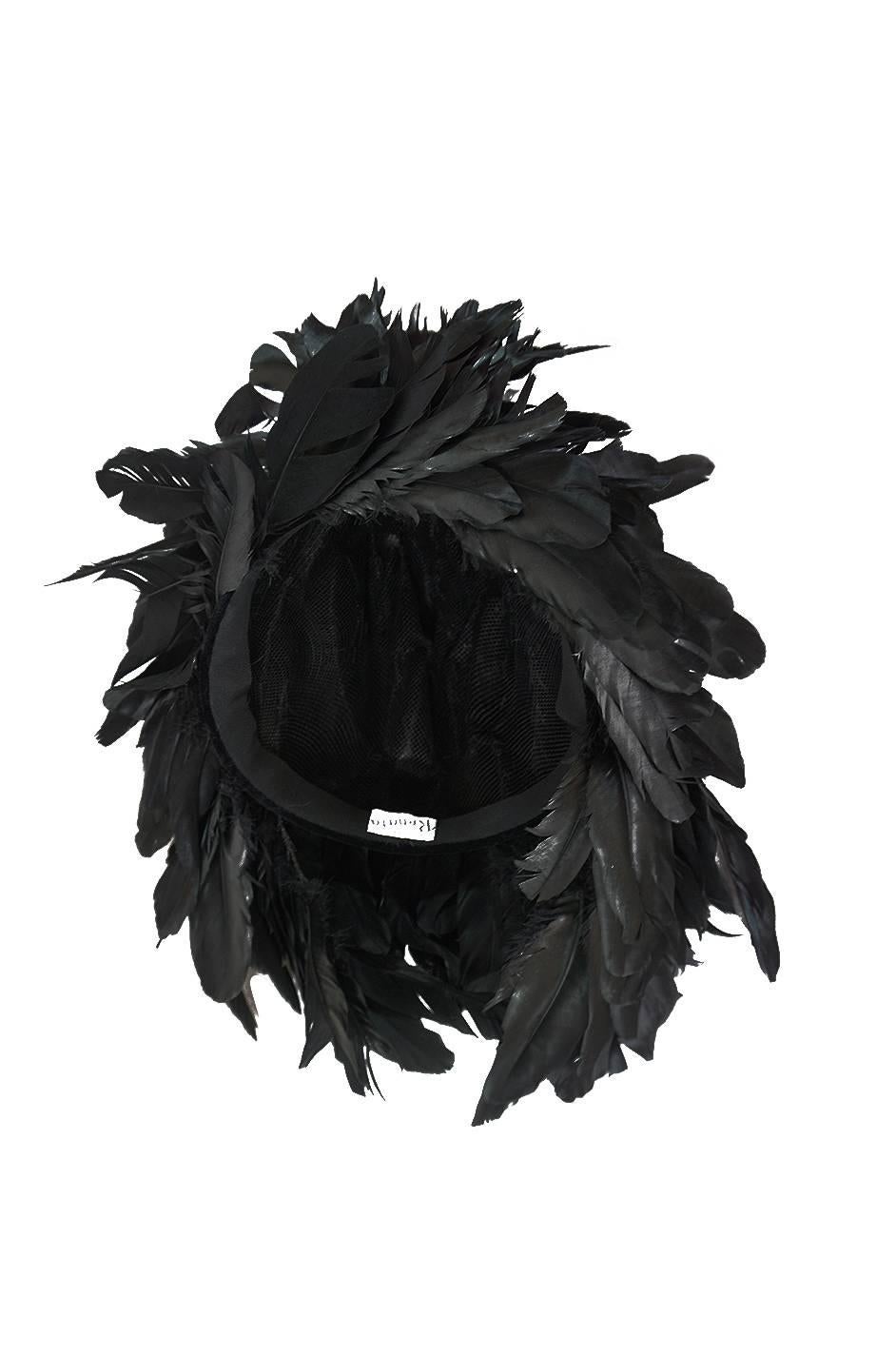 Vintage Renata Originals Elaborate Black Feather Hood Hat 2