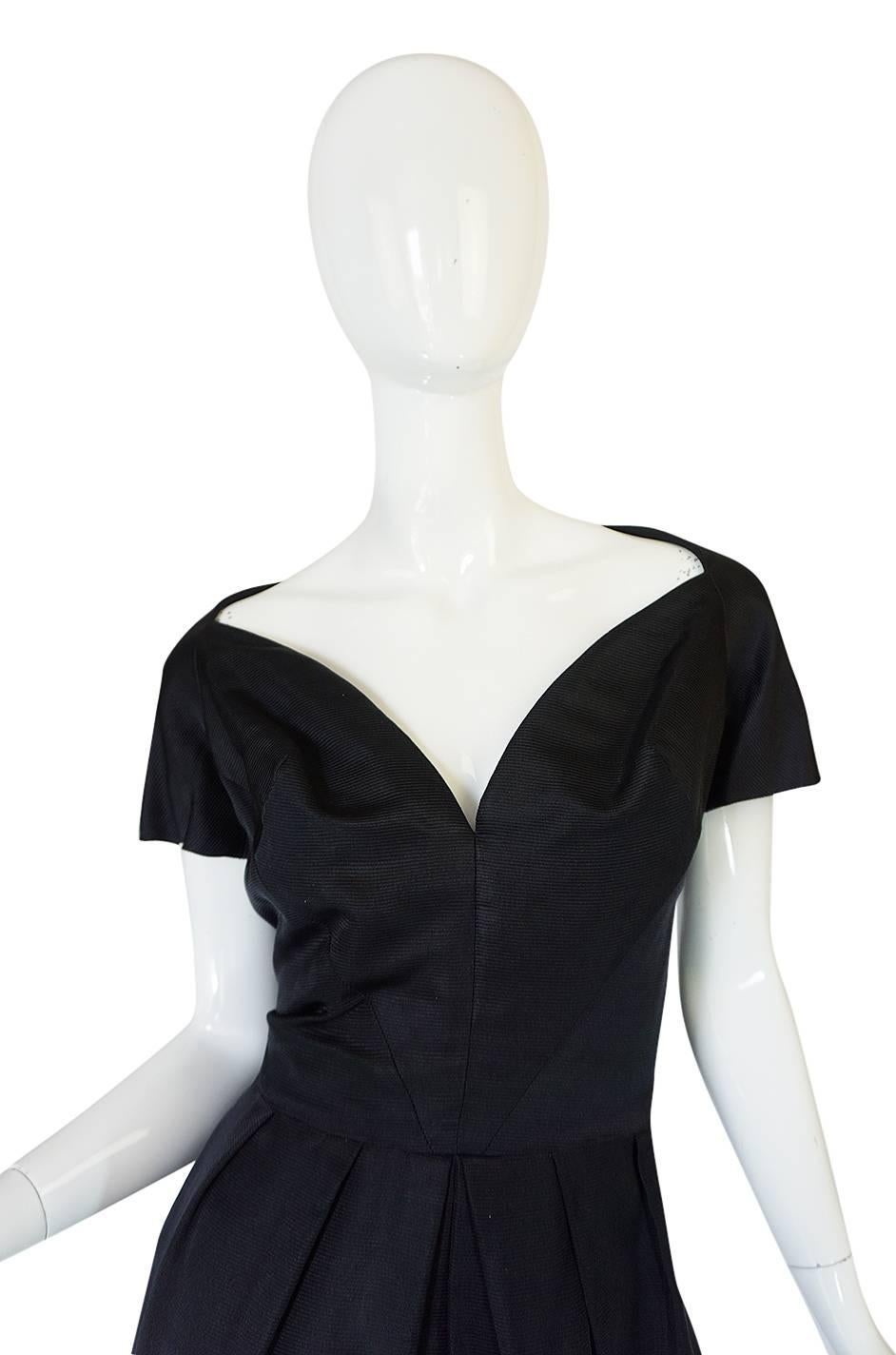 Women's 1950s Louis Estevez Black Silk Front Plunge Dress