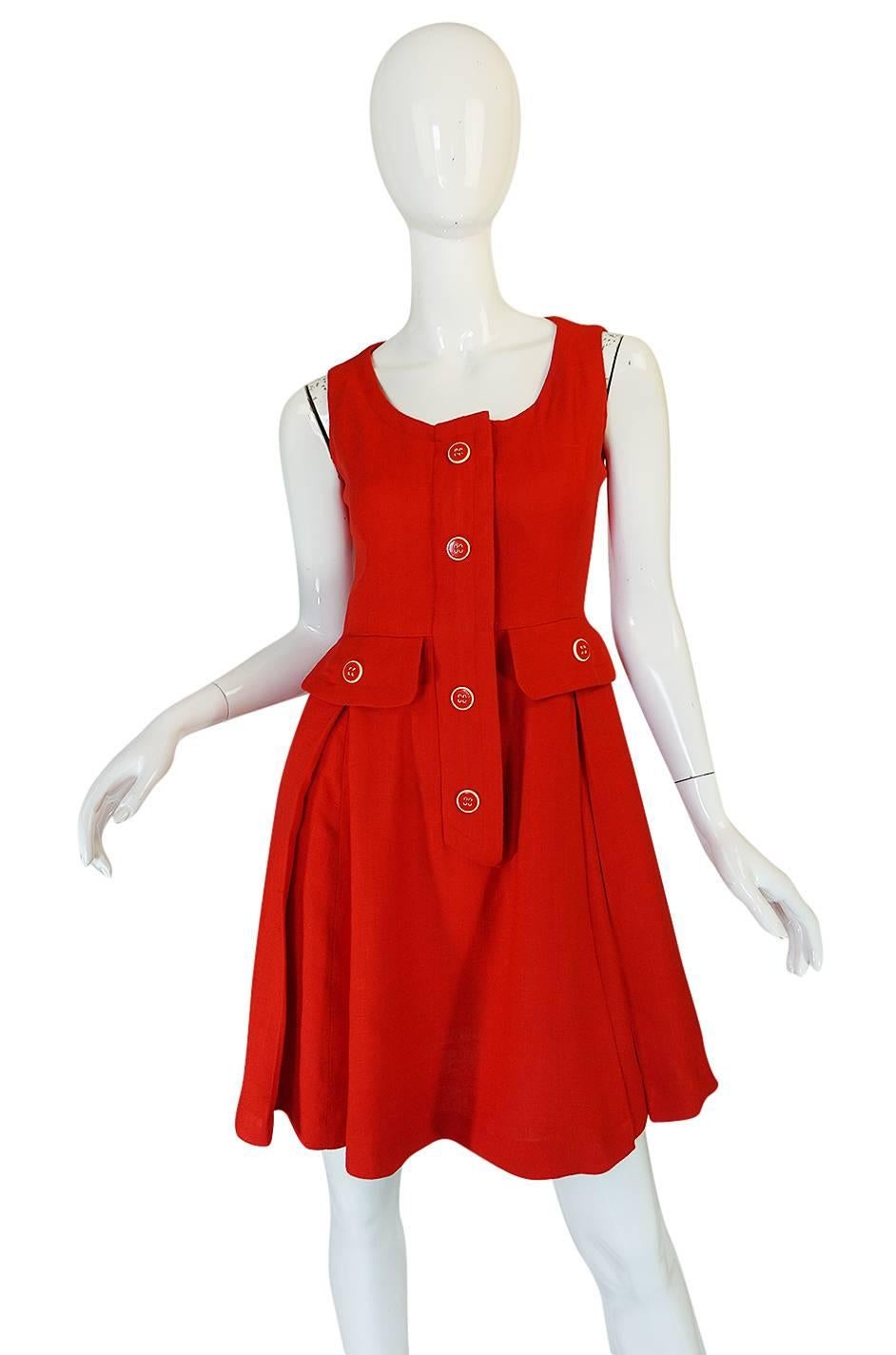 Women's 1960s Geoffrey Beene Boutique Red Linen Dress