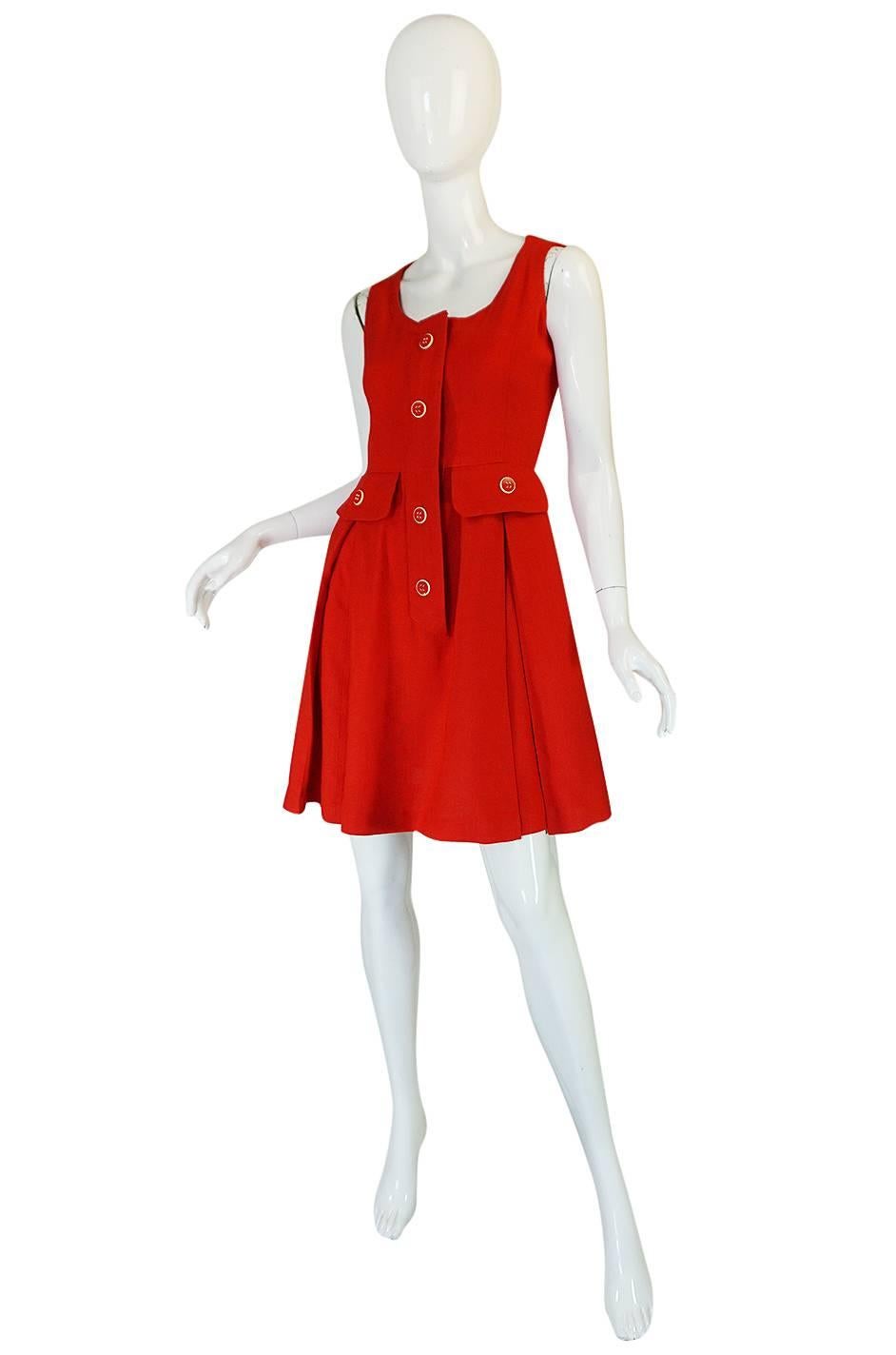 1960s Geoffrey Beene Boutique Red Linen Dress In Excellent Condition In Rockwood, ON