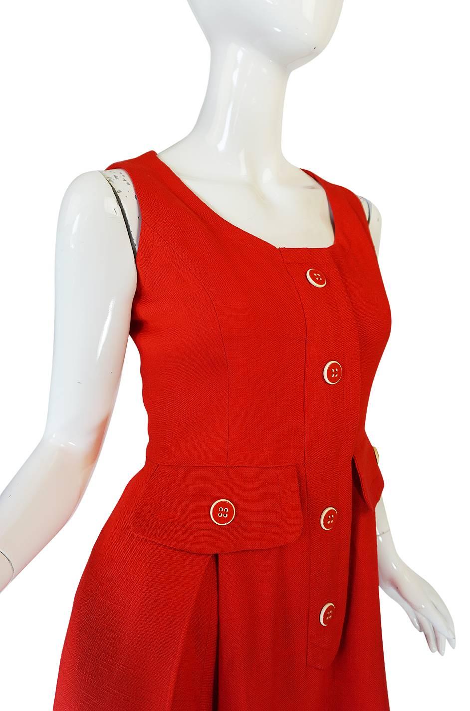 1960s Geoffrey Beene Boutique Red Linen Dress 4