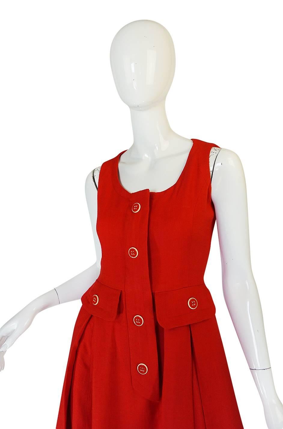 1960s Geoffrey Beene Boutique Red Linen Dress 2