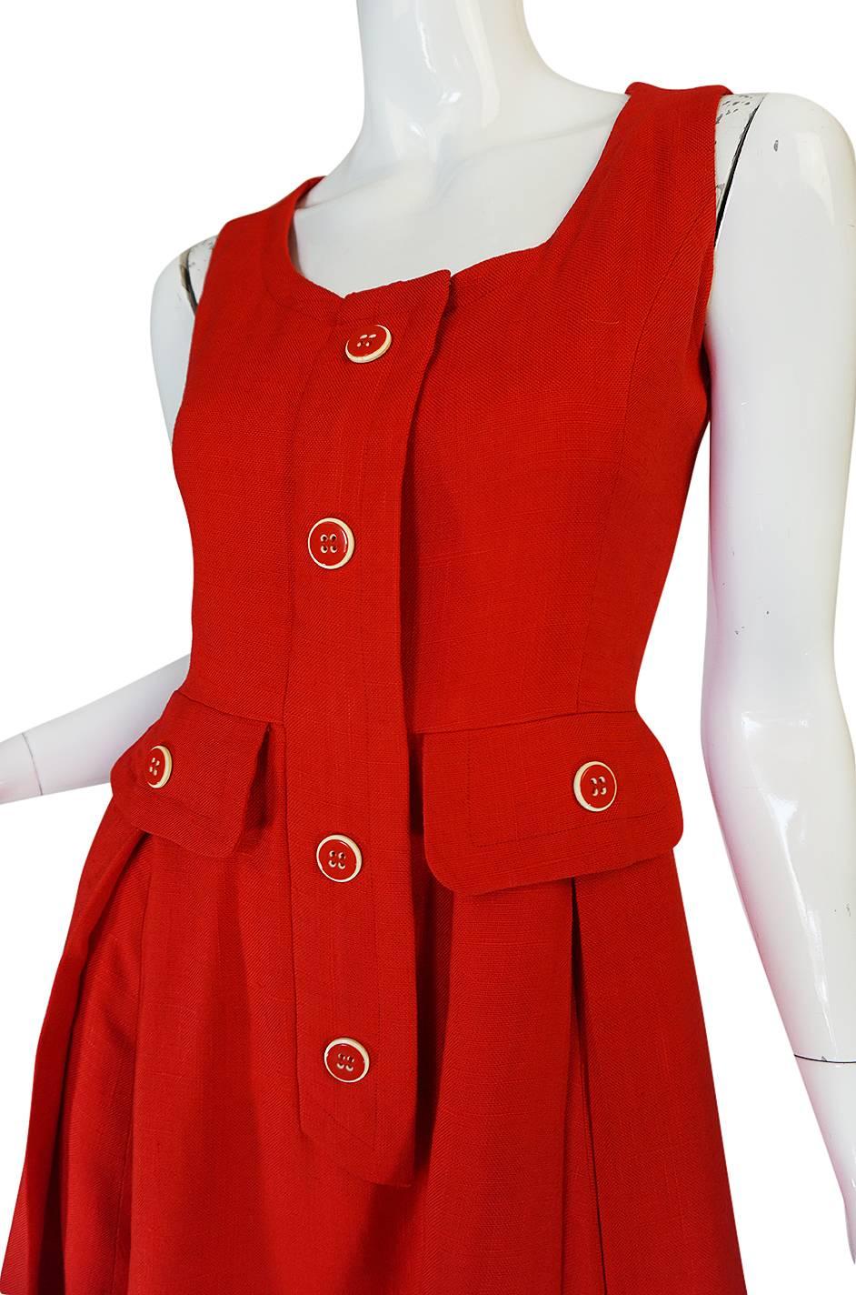 1960s Geoffrey Beene Boutique Red Linen Dress 3