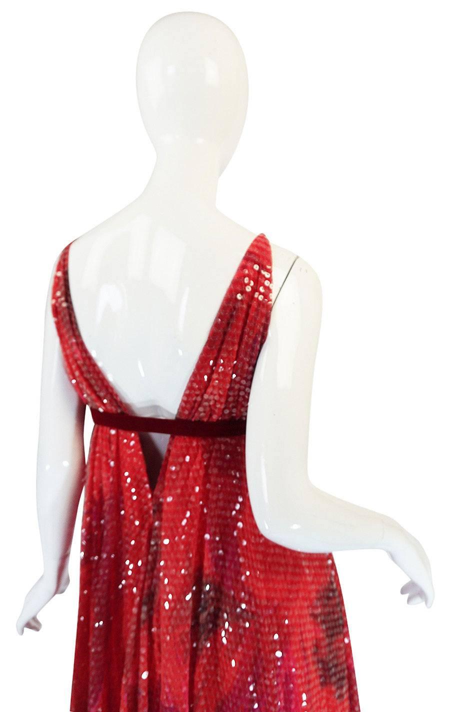 Women's 1960s Travilla Plunging Sequin Covered Couture Silk Dress