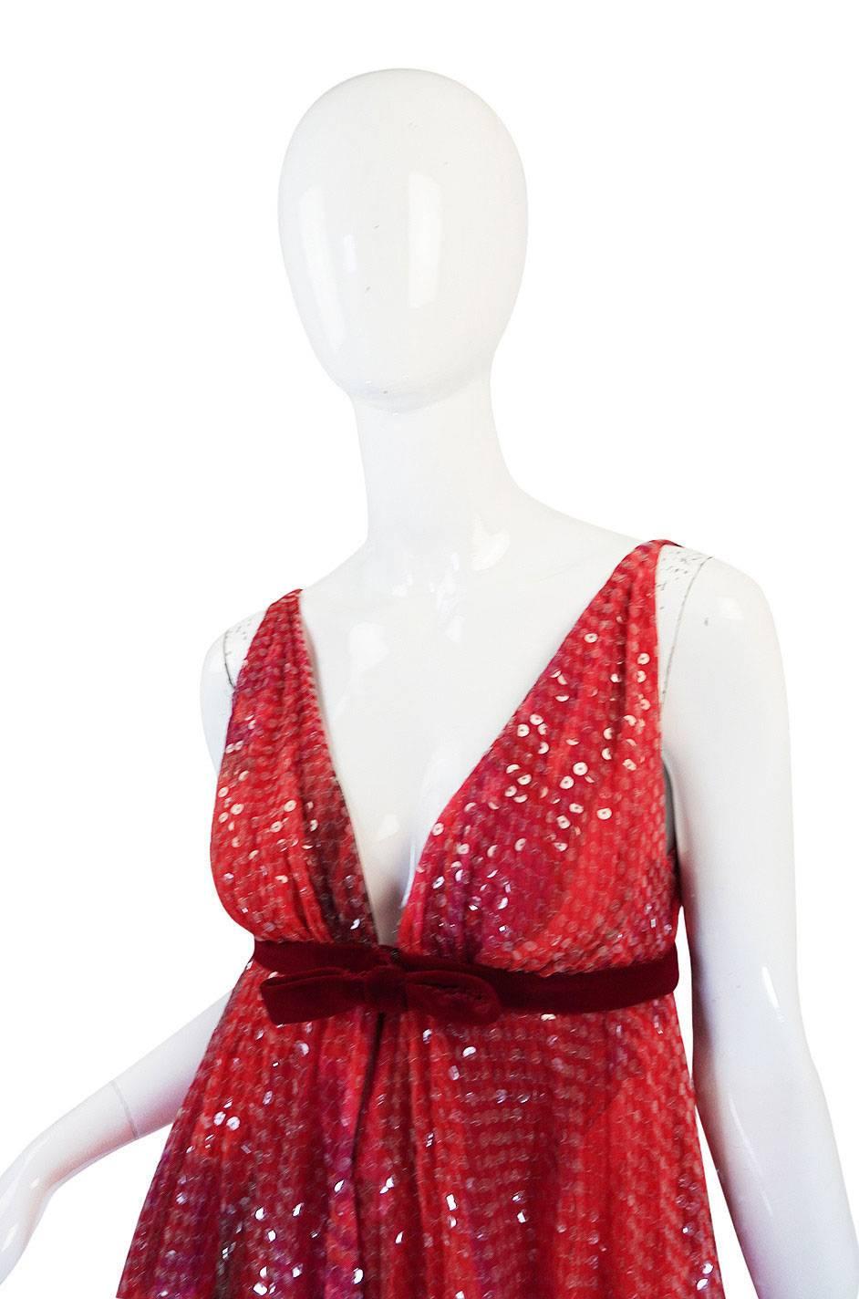 1960s Travilla Plunging Sequin Covered Couture Silk Dress 1