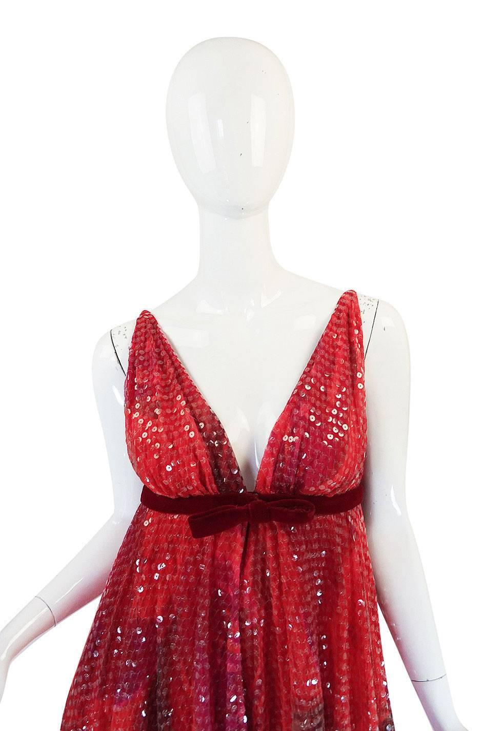 1960s Travilla Plunging Sequin Covered Couture Silk Dress In Excellent Condition In Rockwood, ON