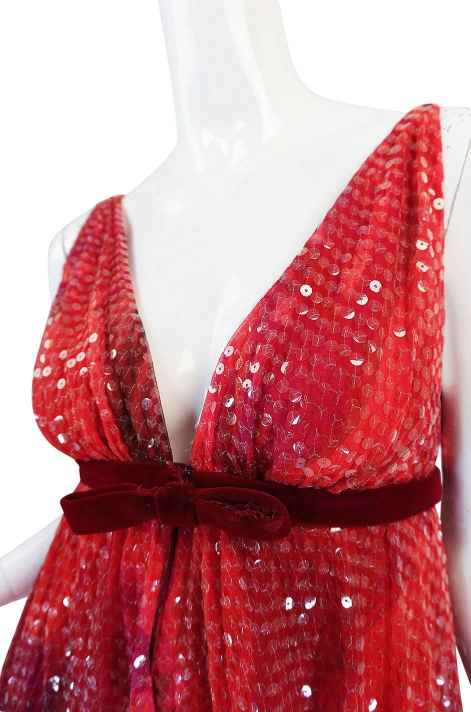 1960s Travilla Plunging Sequin Covered Couture Silk Dress 2