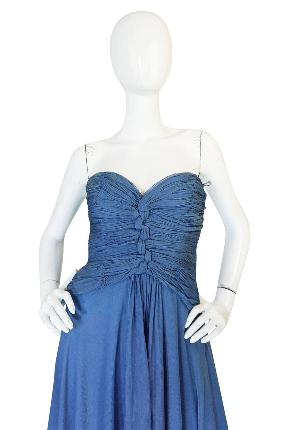 Women's 1970s Oscar de la Renta Ice Blue Silk Chiffon Dress & Cape