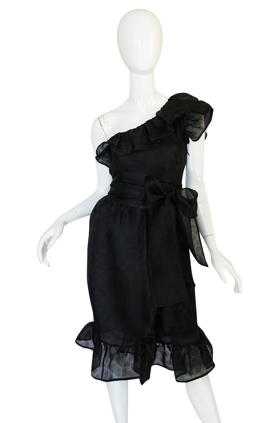 1970s Givenchy One Shoulder Black Silk Cocktail Dress In Excellent Condition In Rockwood, ON