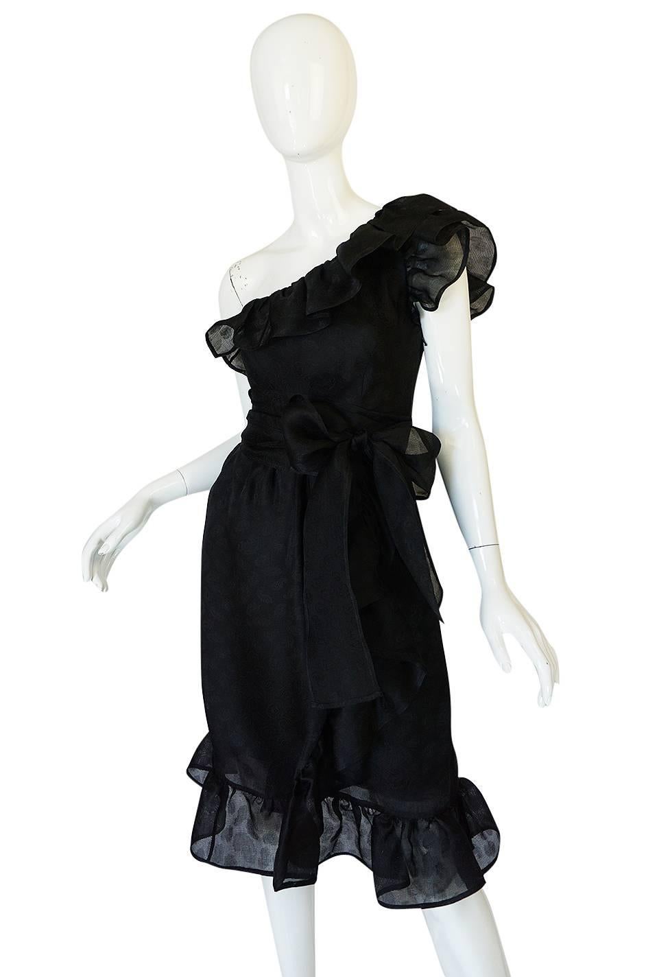 Women's 1970s Givenchy One Shoulder Black Silk Cocktail Dress